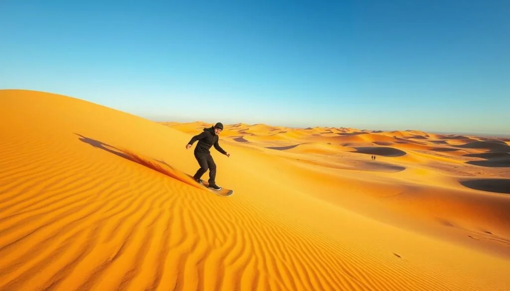 Sandboarding in Sahara desert